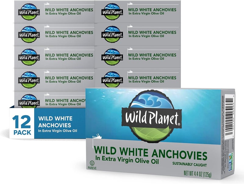 Wild Planet Wild White Anchovies in Extra Virgin Olive Oil - 12 Pack - Image 1